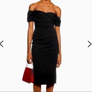 NWT  Topshop Off the Shoulders Black Midi Dress
